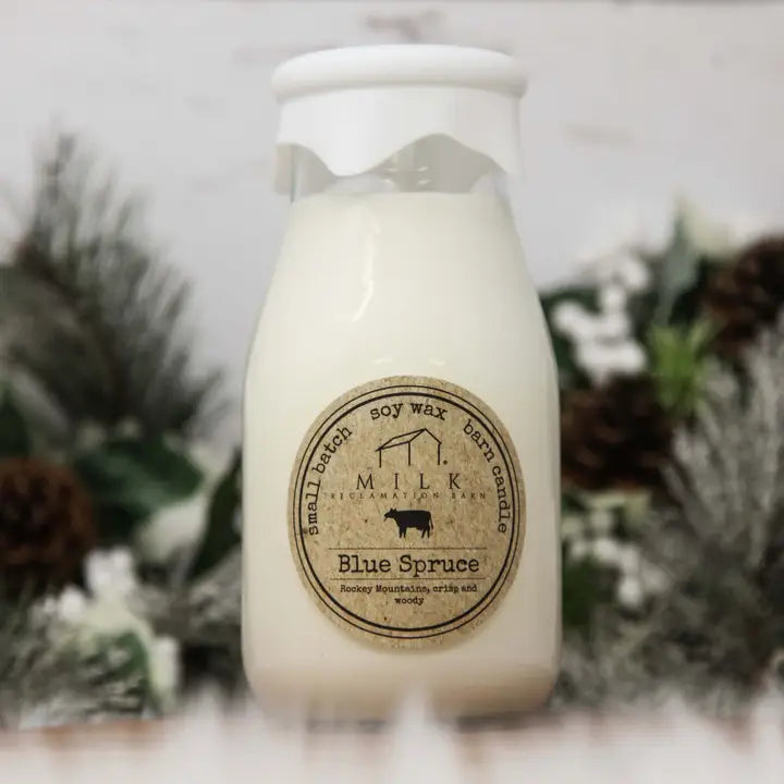Milk Bottle Candle- Blue Spruce